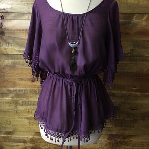 Double Zero maroon tie waist boho blouse Small